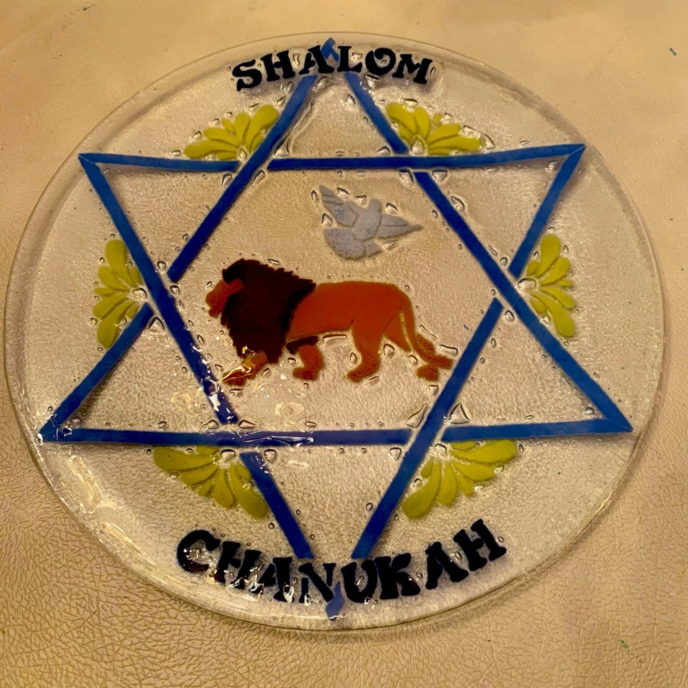 Peggy Karr CHANUKAH Round fused glass platter 14”